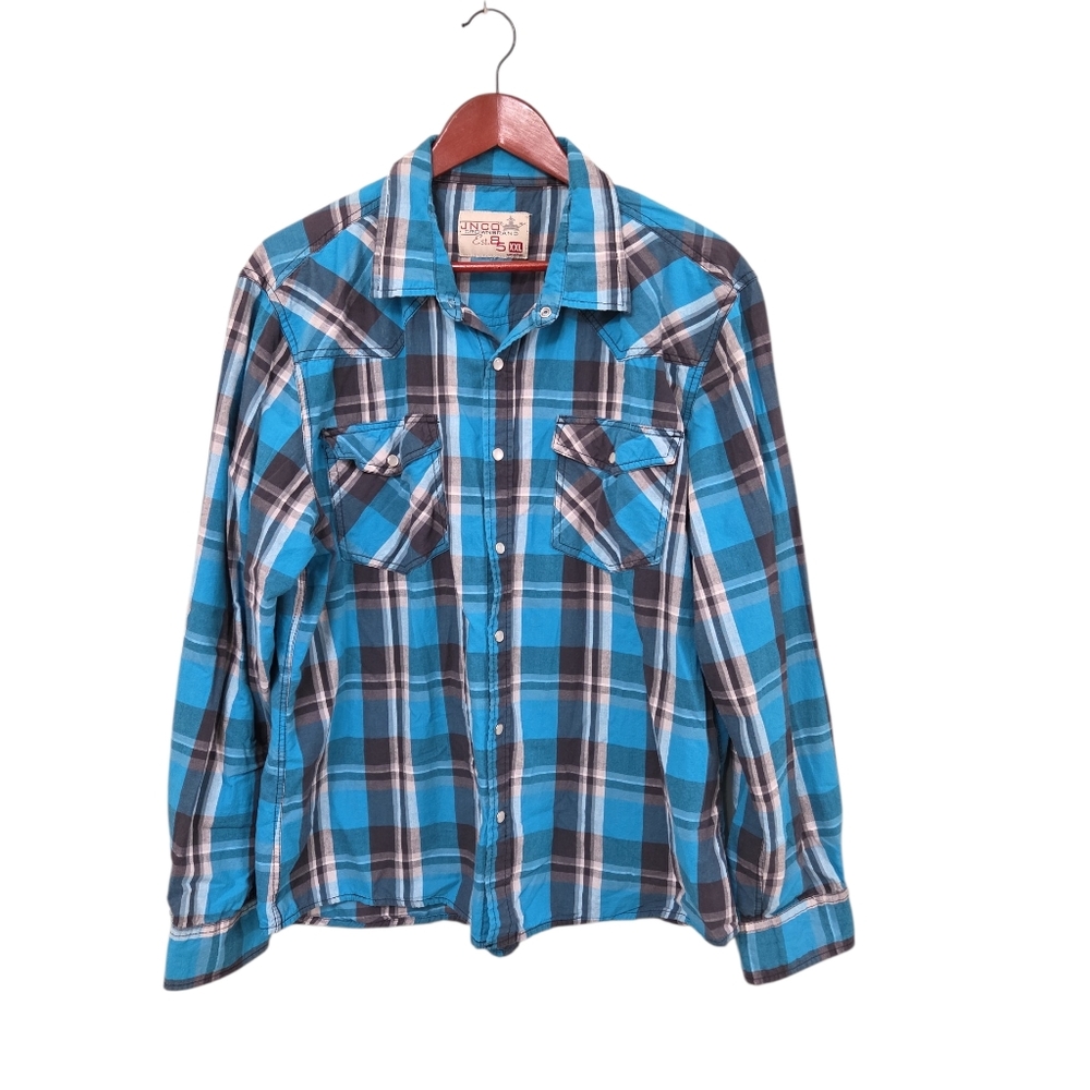 Jnco Crowbrand Y2k Mens Snap‎ Button Shirt XXL Steeetwear Vintage Blue Check